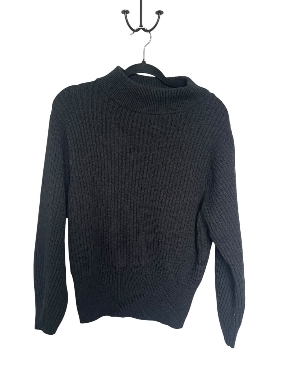 RHONE Classic Black Ribbed Mock Neck Sweater